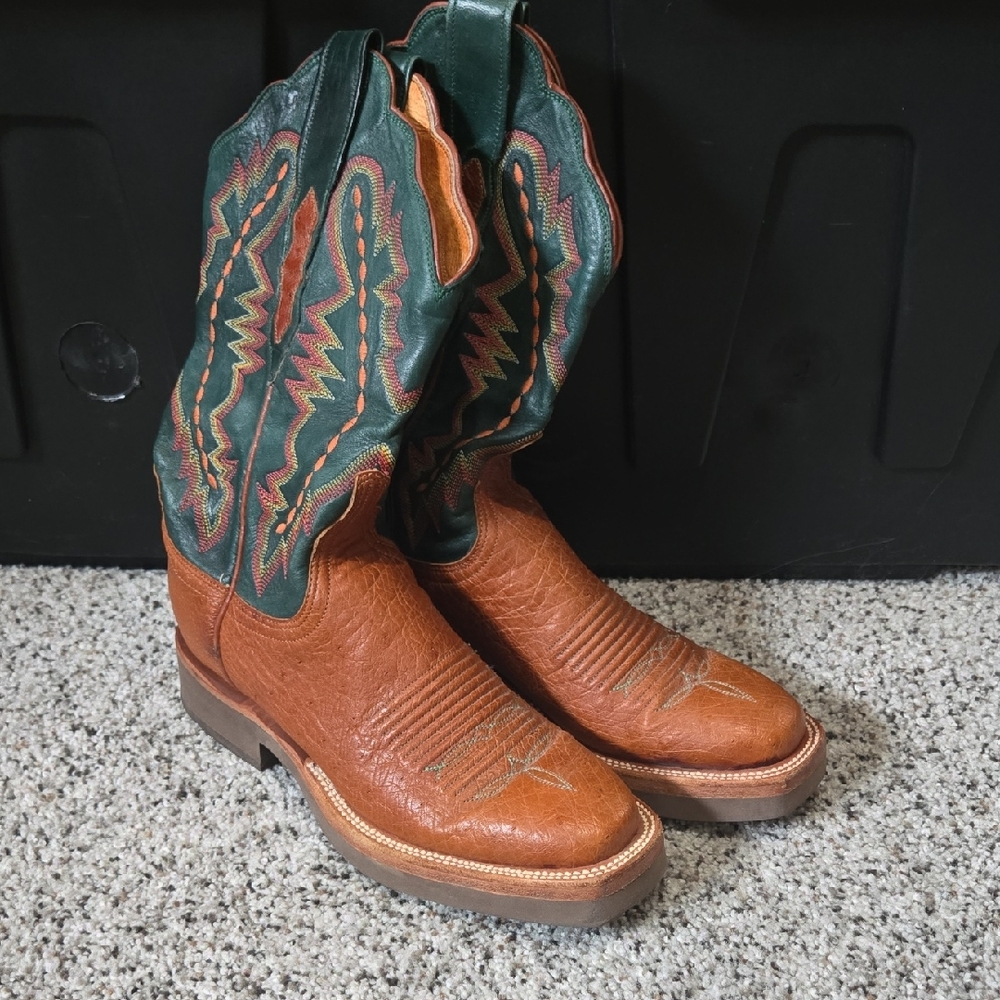Womens Lucchese 2000 Western Cowboy Boots in Brown and Green 6 1/2 D